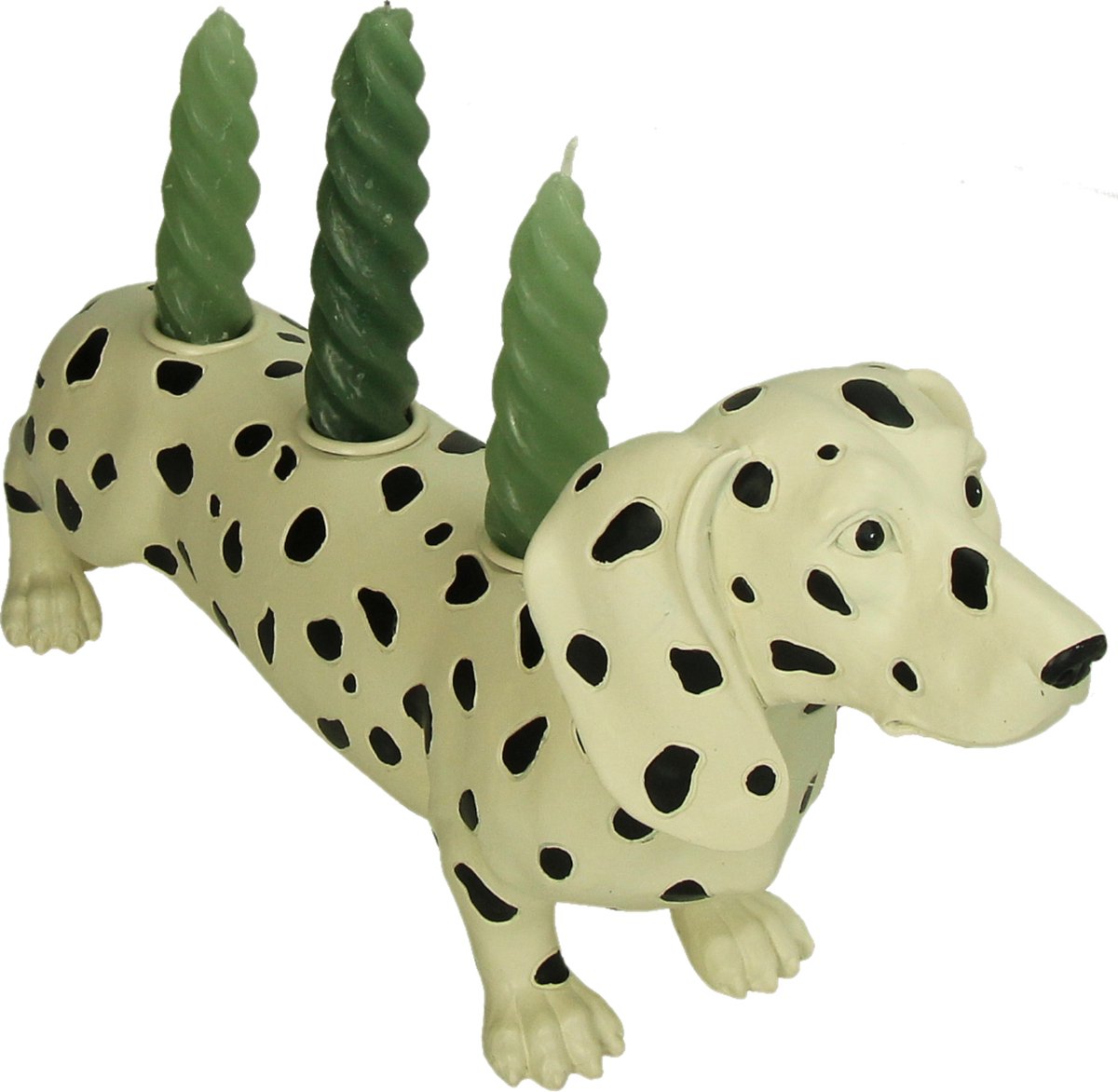Hd kandelaar teckel met vlekken zwart wit polyresin 33.5x9.5x17cm