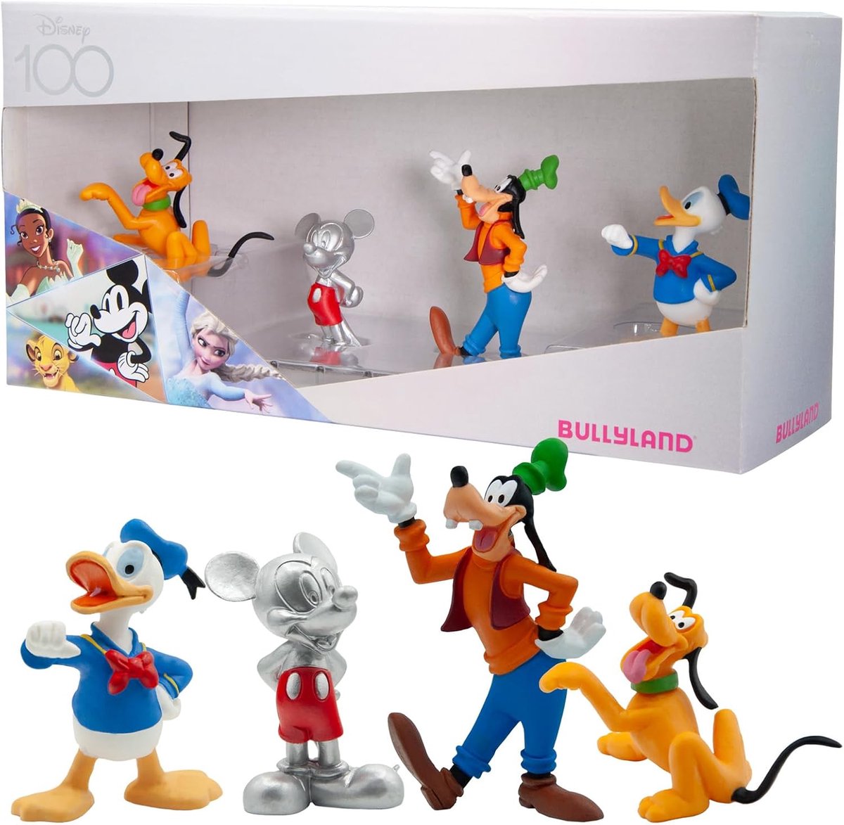 Bullyland 15150 - Figurine anniversaire 100 ans de Disney avec Mickey Mouse, Donald Duck, Pluto et Dingo - spécialement pour les collectionneurs de Disney et les jeunes fans - parfait comme cadeau ou décoration de gâteau