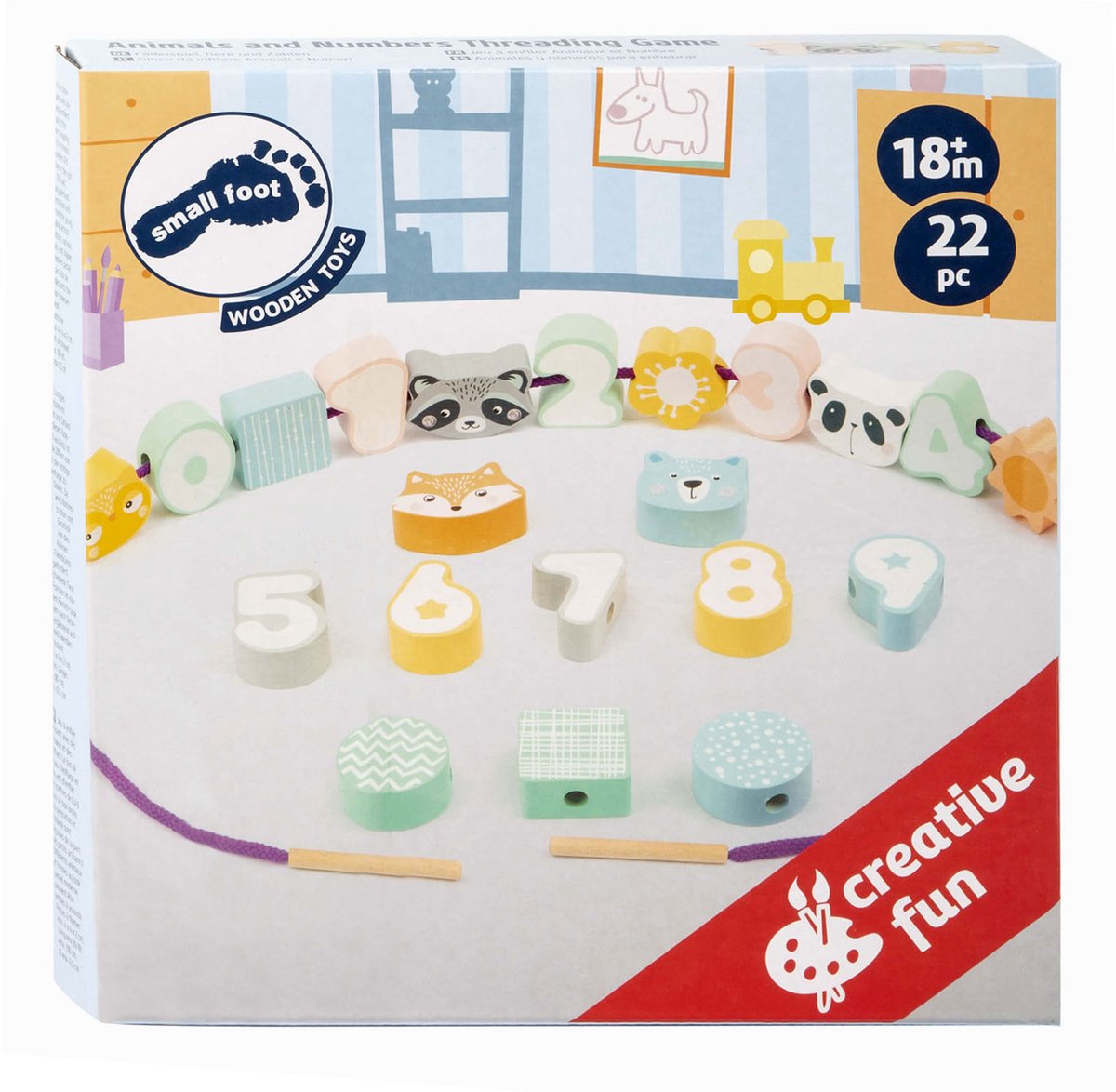 Small foot - gibier à cordes en bois et chiffres, 22 pcs.
