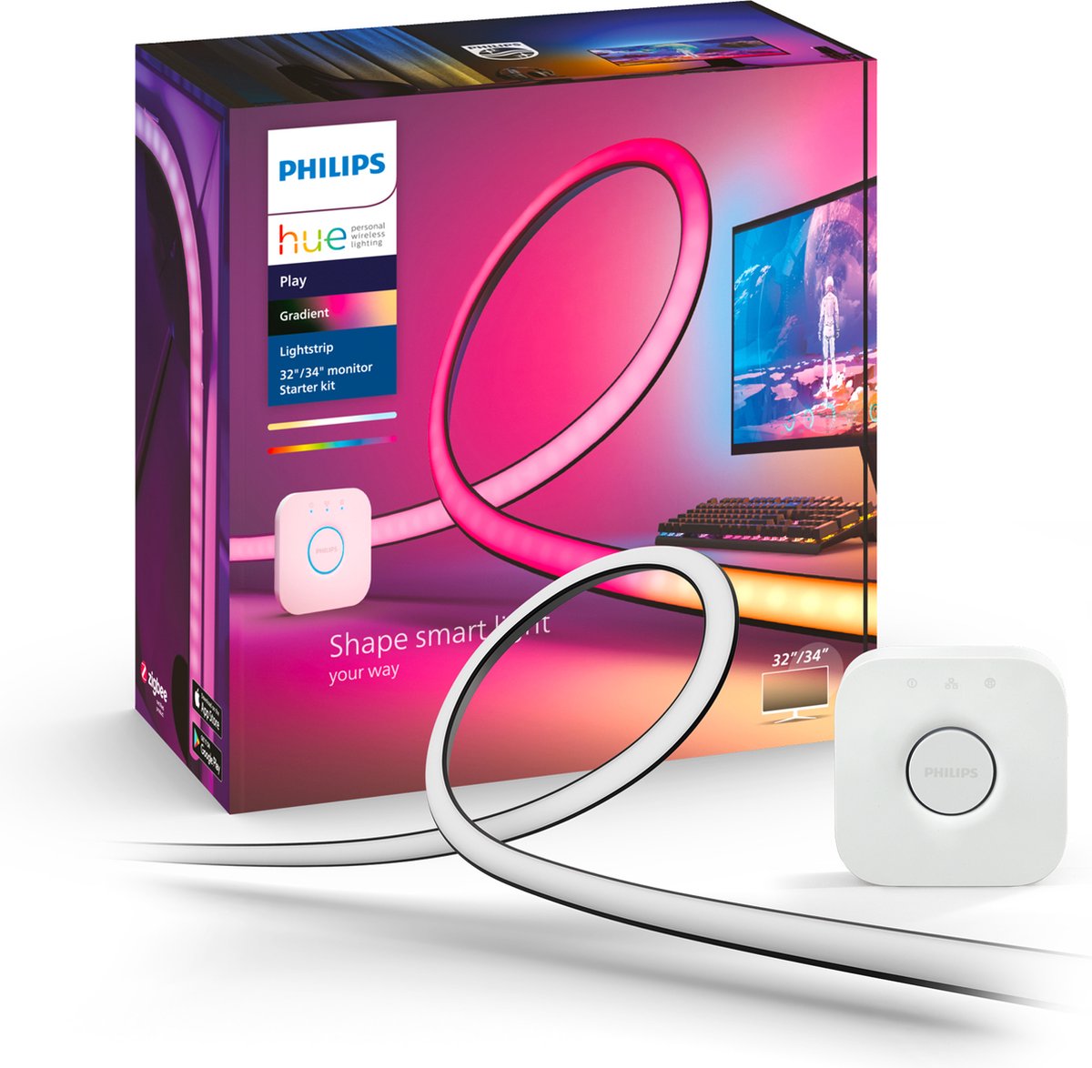 Philips hue starterkit - play gradient lightstrip pc monitor - wit en gekleurd licht – 32-34 inch monitor