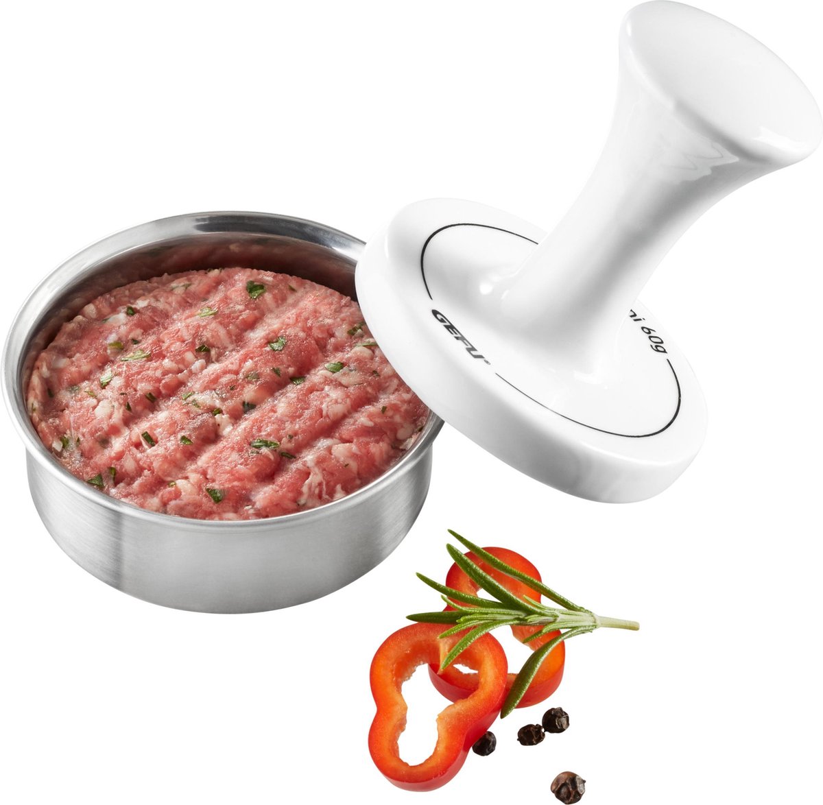 Gefu spark party burger press - mini hamburger press - stainless steel - 2-piece