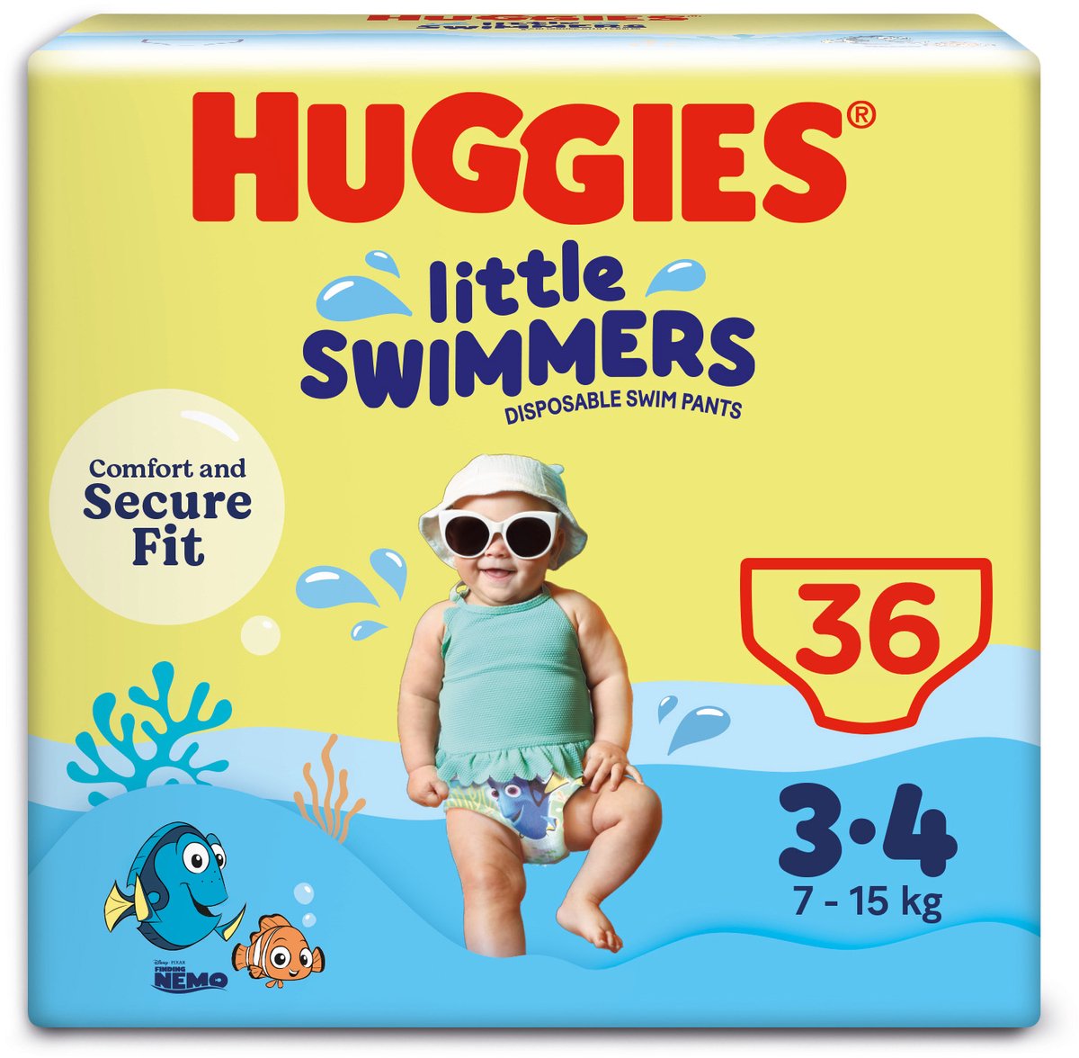 Huggies petits nageurs - couches de bain - taille 3 4 - (7 à 15 kg) - pack économique - 36 pièces
