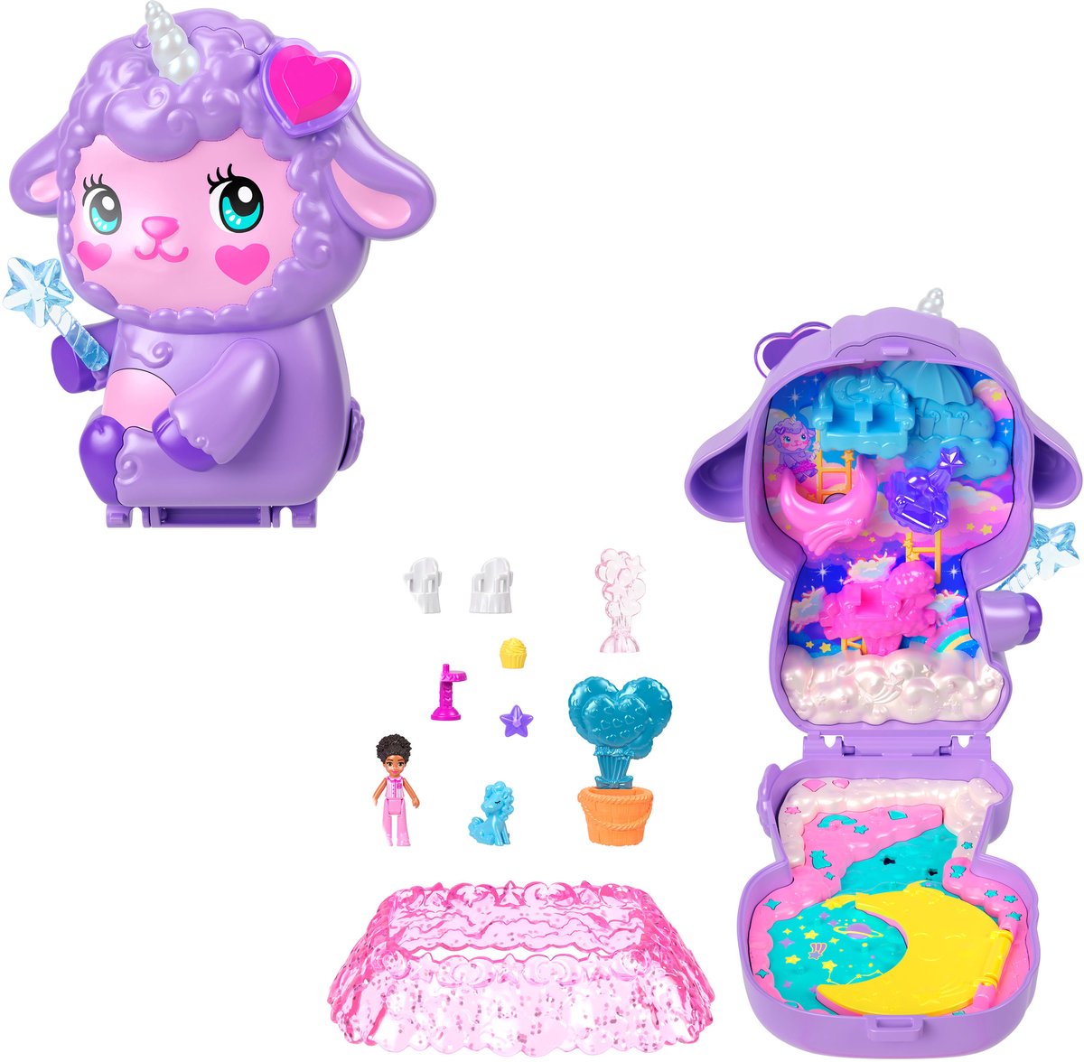 Polly Pocket Cosy Dreamland Sheep - Ensemble de figurines de jeu compactes