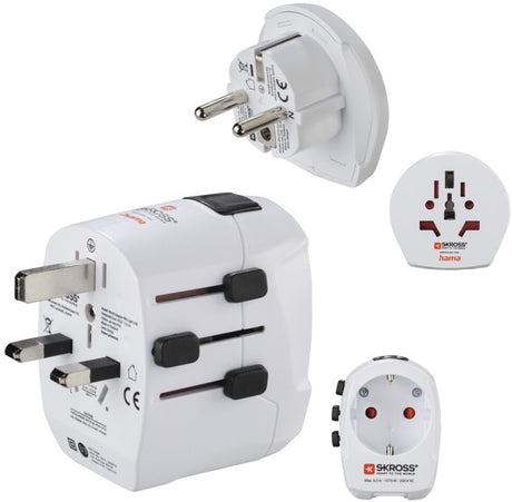 Hama skross par prise de voyage - voyage mondial pro - eur (type e, f) vers le monde - incl. monde vers eur - 2x USB-A - blanc