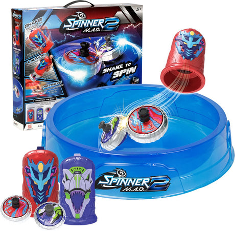 Silverlit spinner mad 2 pack de combat de luxe - 2 shakers, 2 toupies, 1 arène de combat