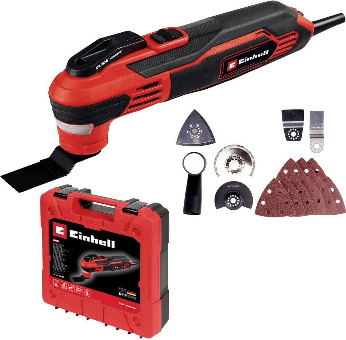 Multi-outil électrique Einhell te-mg 350 eq - 350 w - électronique à vitesse constante - incl. 9x papier de verre, grattoir et 4 lames de scie différentes