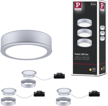 Paulmann éclairage sous meuble LED pukk 3x3,5w 65 mm 3x210lm 230v rond chrome mat