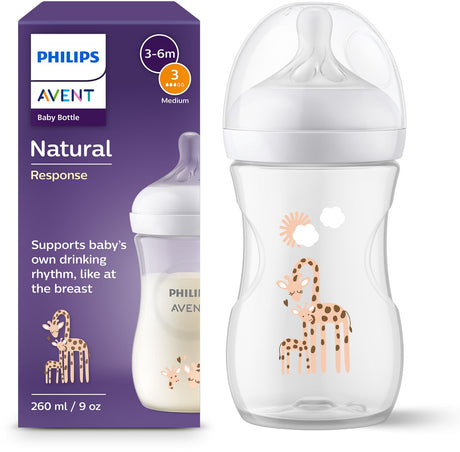 Biberon Philips Avent Natural Response – 260 ml – débit 3 – girafe - scy903 66