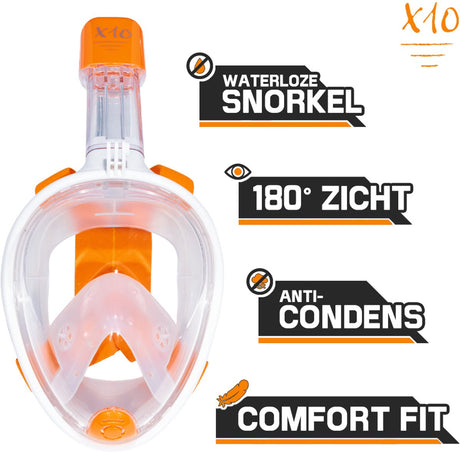 Masque de plongée X10 - lunettes de plongée - tuba - ensemble de tuba - masque complet - enfants - orange - xs