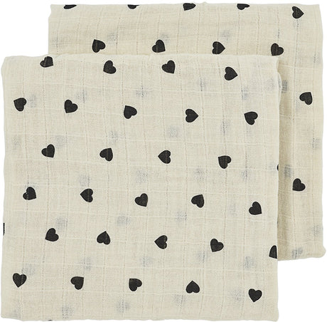 Meyco baby sweet heart chiffons hydrophiles prélavés - paquet de 2 - hydrophiles prélavés - sable doux noir - 70x70cm