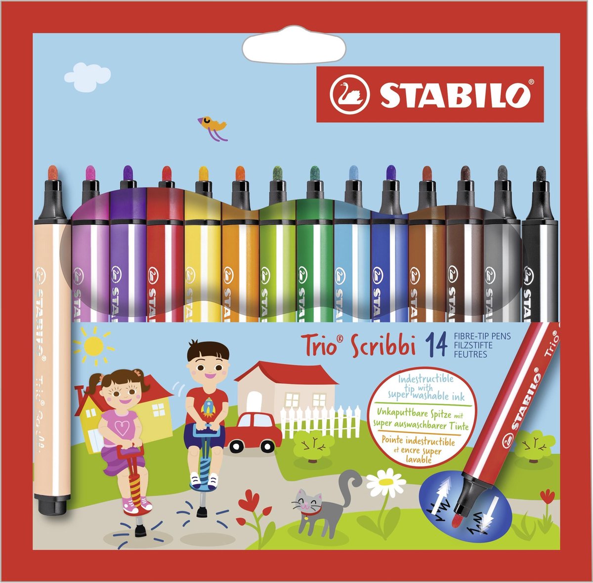 Stabilo trio scribbi - feutre avec pointe à ressort - lot de 14 pcs.