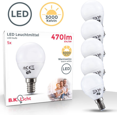 B.k.licht - source de lumière LED e14 - lot de 5 - 5w - lumière blanche chaude 3 000k - lumières - lampe LED - ampoules - lampe à réflecteur