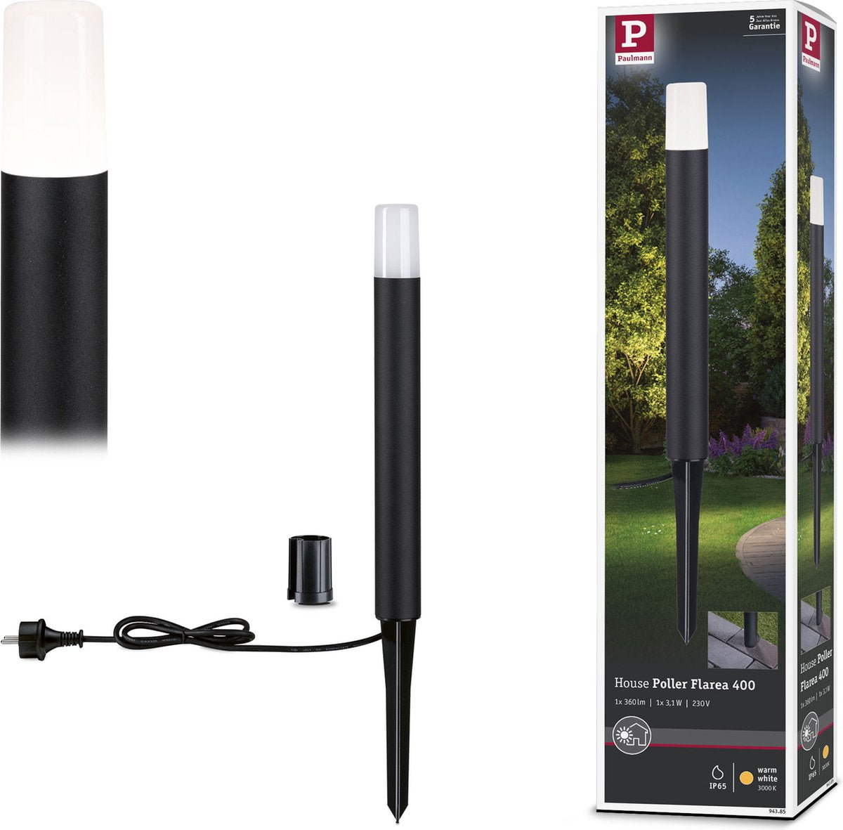 Paulmann Borne d'éclairage LED Flarea ip65 400mm 3000k 3,1w 280lm 230v aluminium noir