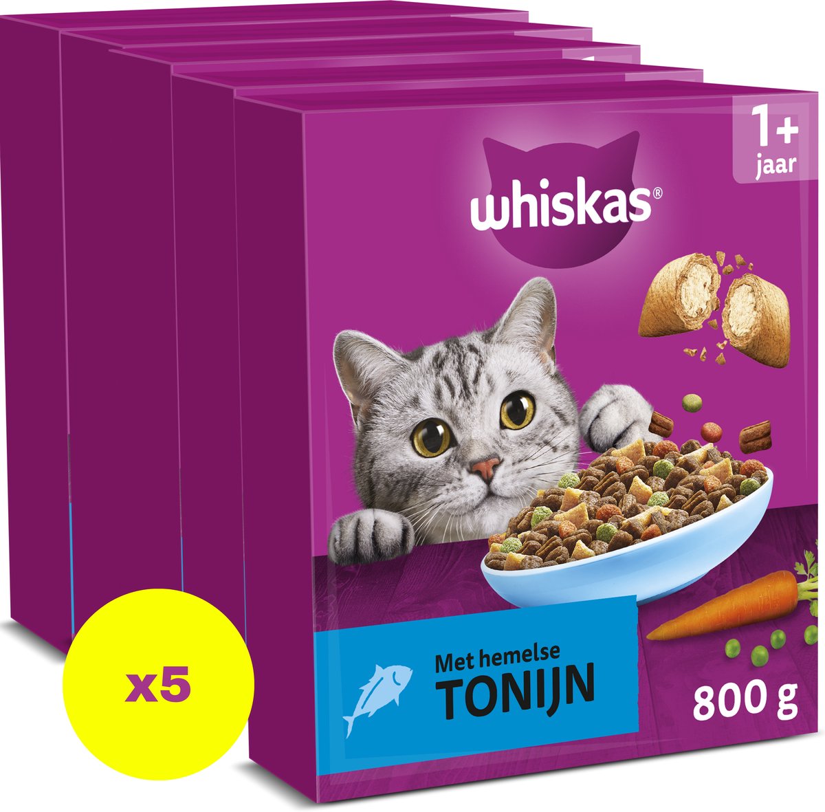 Nourriture pour chat Whiskas - adulte 1+ - adulte - thon - boîte 5x800g