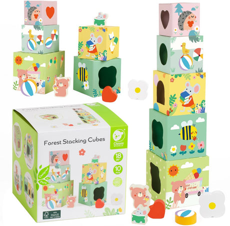 Blocs à empiler du monde classique avec des animaux de la forêt, 10 pcs.