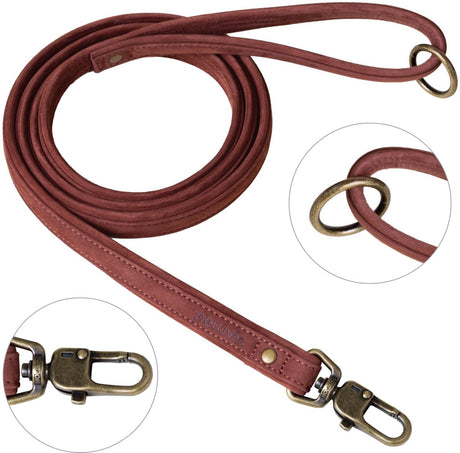 Peluvio Regent - Laisse pour chien en cuir - Taille M - 2 cm de large - 1,7 m de long - Pour chiens moyens et grands - Cuir de vachette - Détails en cuivre - Fermoir de sécurité - Laisse pour chien marron