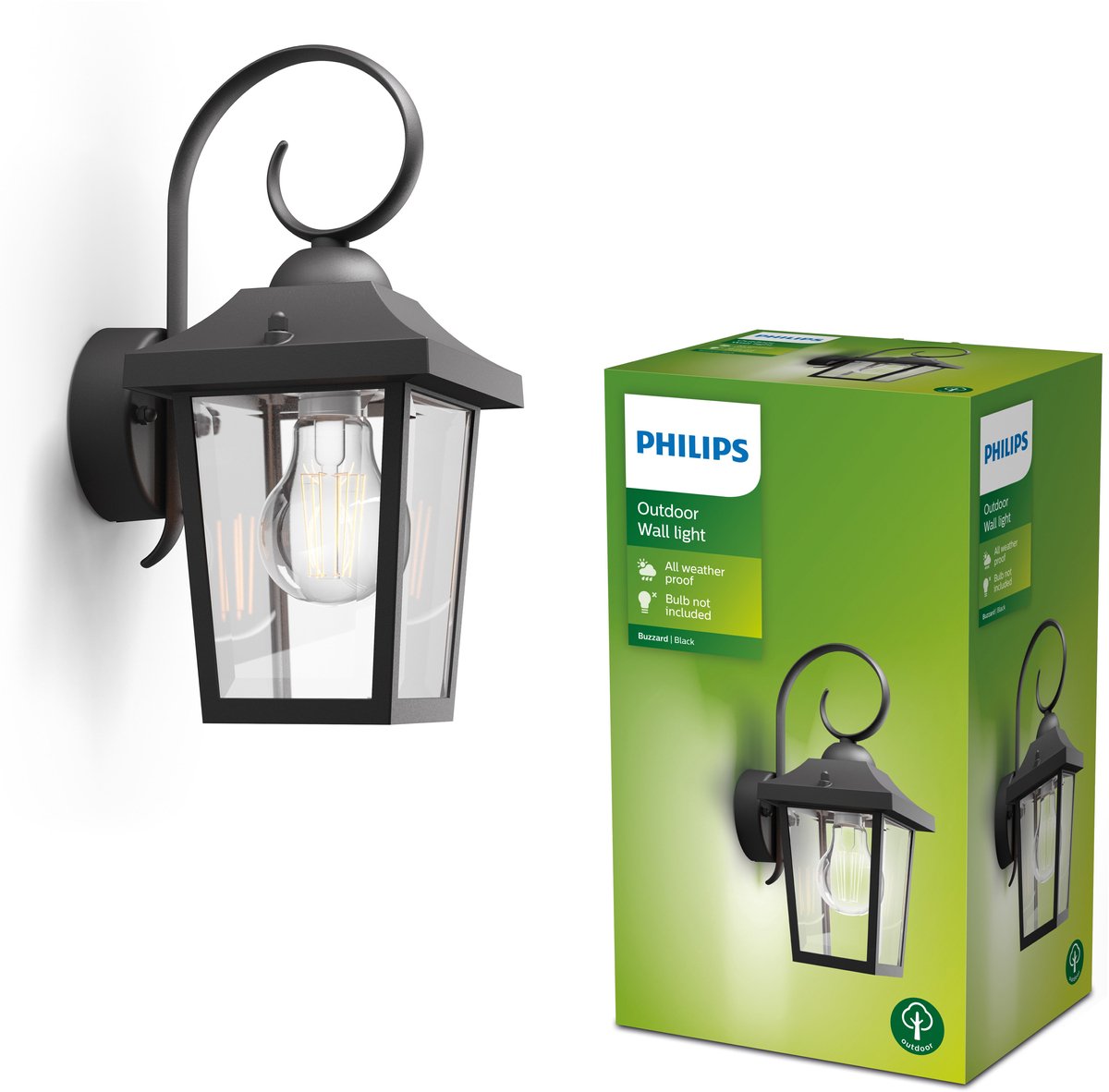Philips led philips buzzard buitenwandlamp - zwart