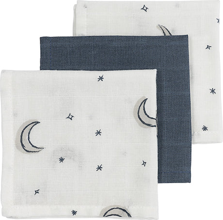 Lingettes visage Meyco baby moon - pack de 3 - hydrophiles - indigo - 30x30cm