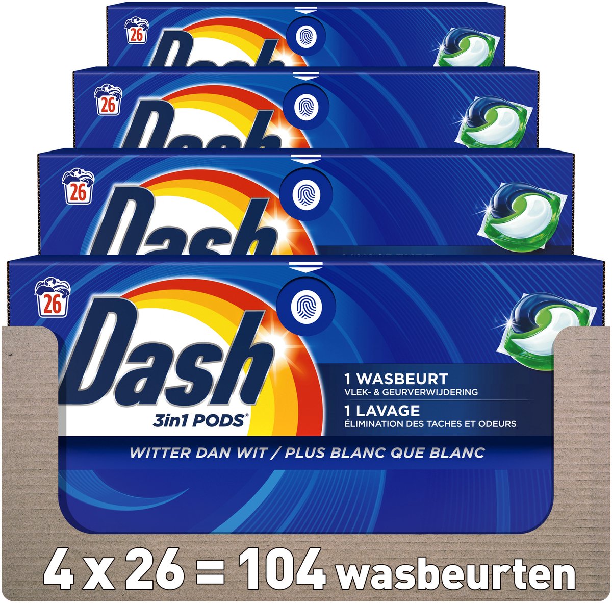 Dosettes de lessive Dash 3en1 - 4 x 26 lavages - plus blanches que blanches
