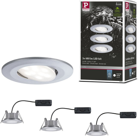 Paulmann Lampe à encastrer LED Calla set de base orientable IP65 rond 90 mm 30° 3x6W 3x530lm 230V 4000K chrome mat