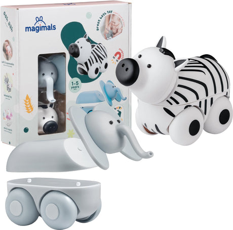 Magimals wheely safari box - animaux magnétiques interactifs sur roues (6 pièces). des jouets amusants et créatifs, parfaits pour le bain ou en déplacement !
