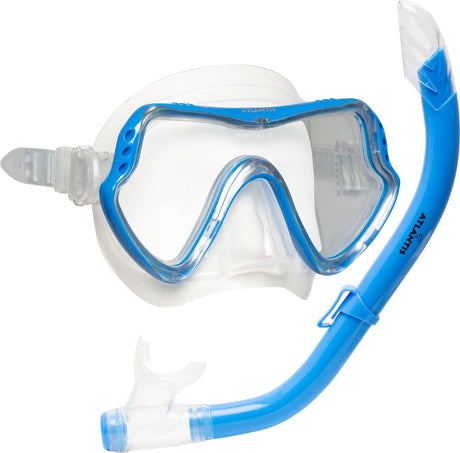 Atlantis samana pro combo - ensemble tuba - lunettes de plongée avec tuba - verre renforcé - dessus sec - sac de rangement de luxe - adultes - bleu transparent