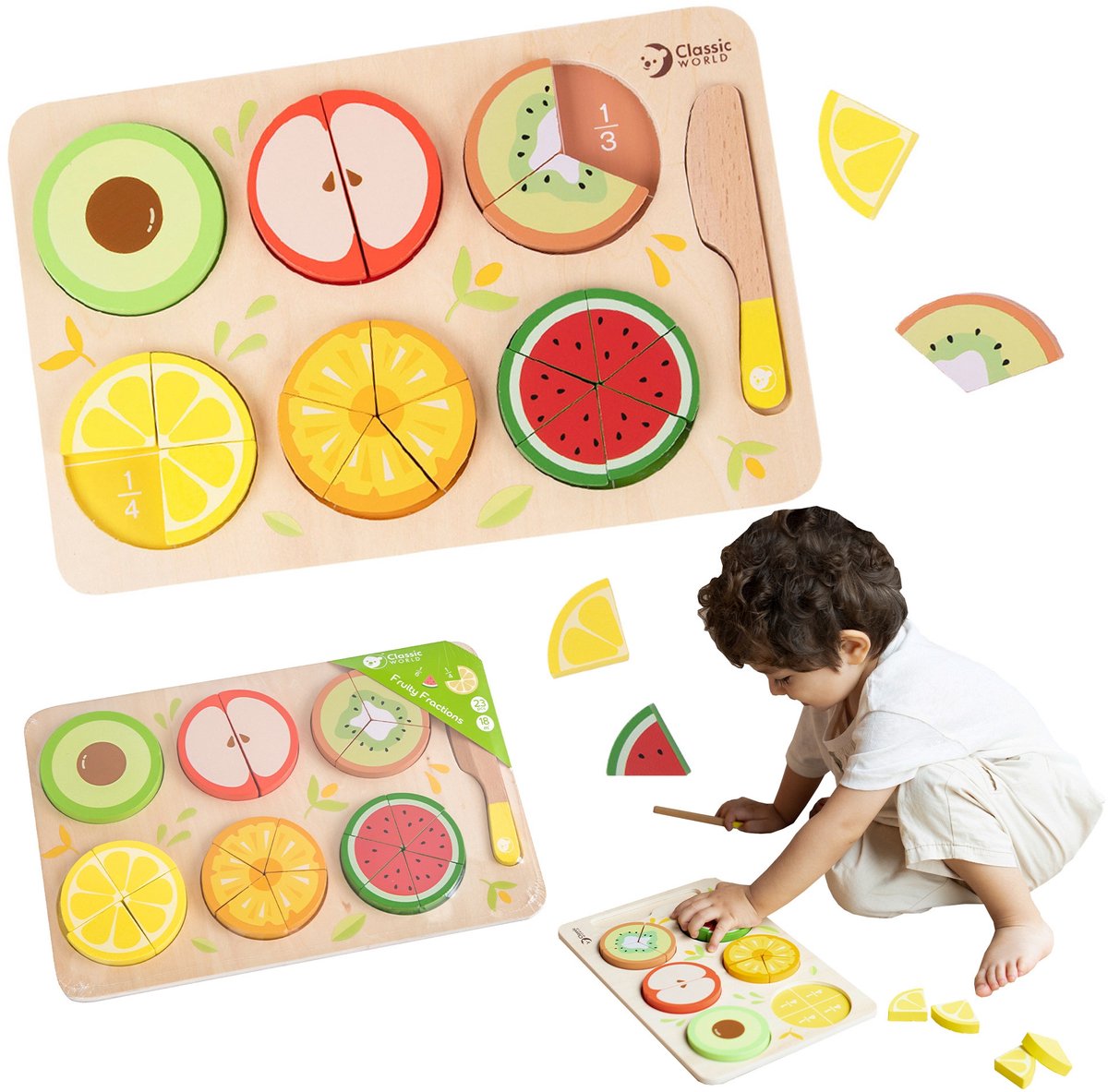 Puzzle de fractions en bois du monde classique, jouets éducatifs, 22 pièces.