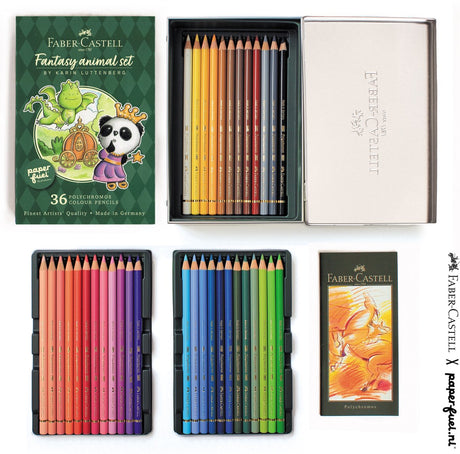 Crayons de couleur Faber-castell - set animaux fantastiques polychromos - 36 pièces - en collaboration avec karin luttenberg - fc-210014