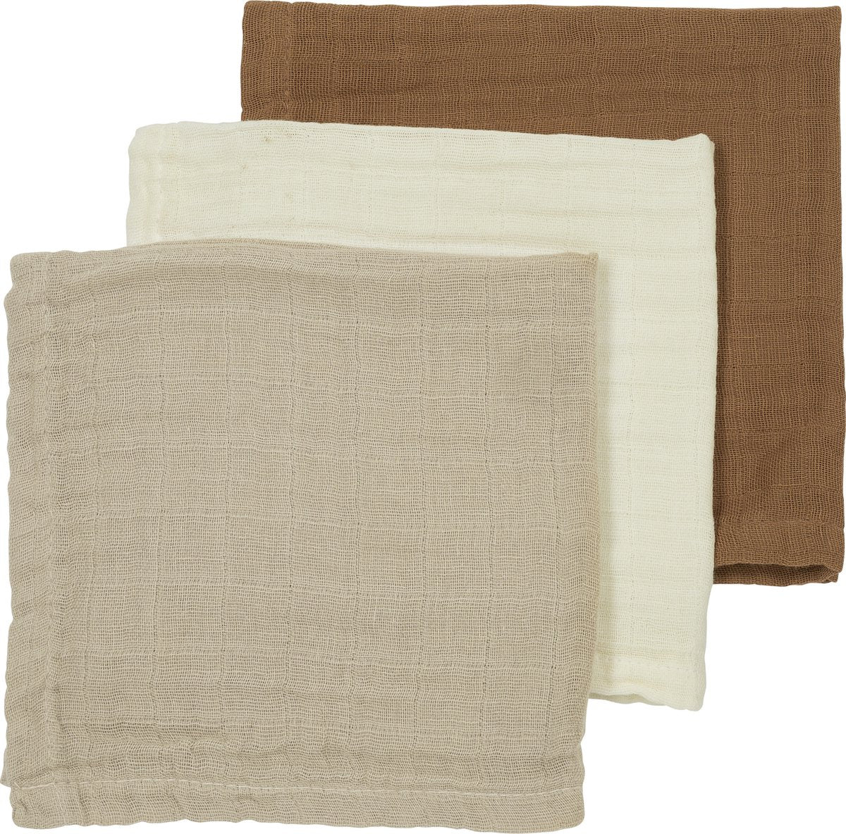 Meyco baby uni lingettes visage - pack de 3 - hydrophiles - caramel sable blanc cassé - 30x30cm