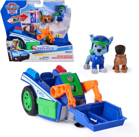 Paw Patrol - Recherche et Sauvetage - Véhicule de recyclage de Rocky avec fonction de retrait de 2 figurines - Véhicules jouets