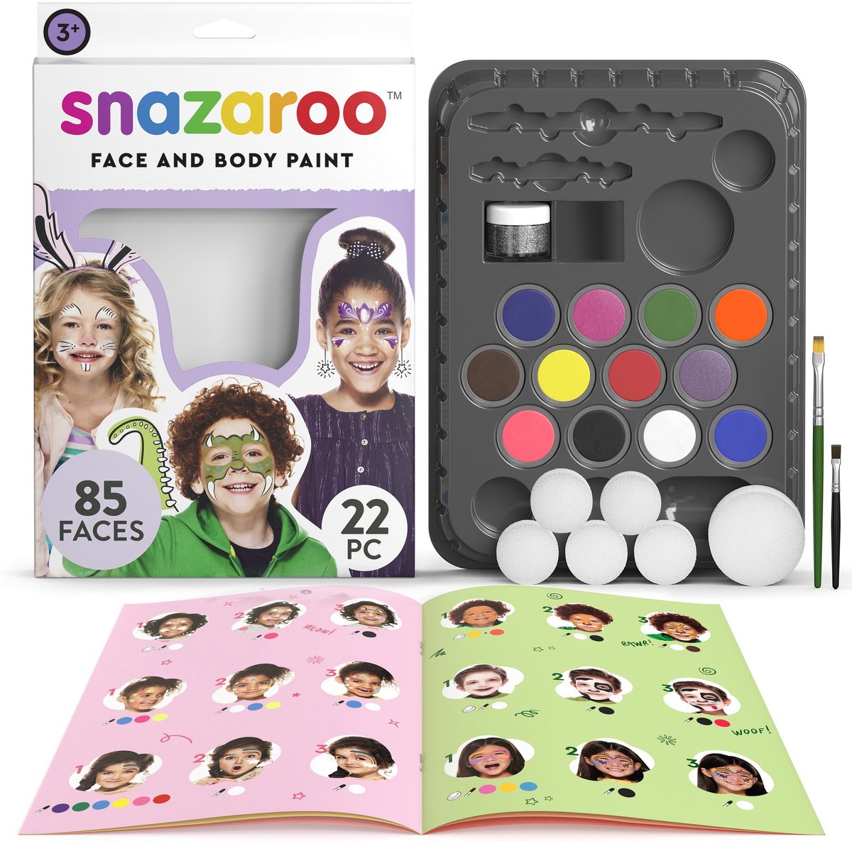 Snazaroo 1172197 set de maquillage pour enfants Ultimate Party Pack - 12 couleurs vives dont paillettes - set de maquillage pour enfants - set de maquillage avec accessoires, lavable à l'eau - pour fête, carnaval Halloween