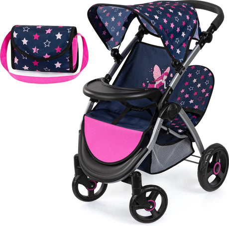 Bayer design landau de poupée jumeau twin xeo, landau de poupée double, barre de poussée réglable, sac