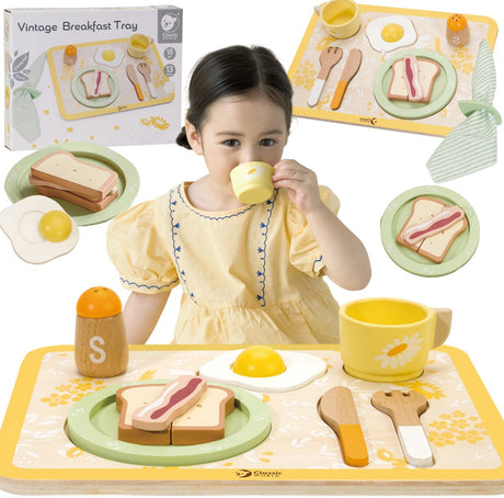 Service de petit-déjeuner vintage en bois du monde classique avec plateau, 13 pièces.