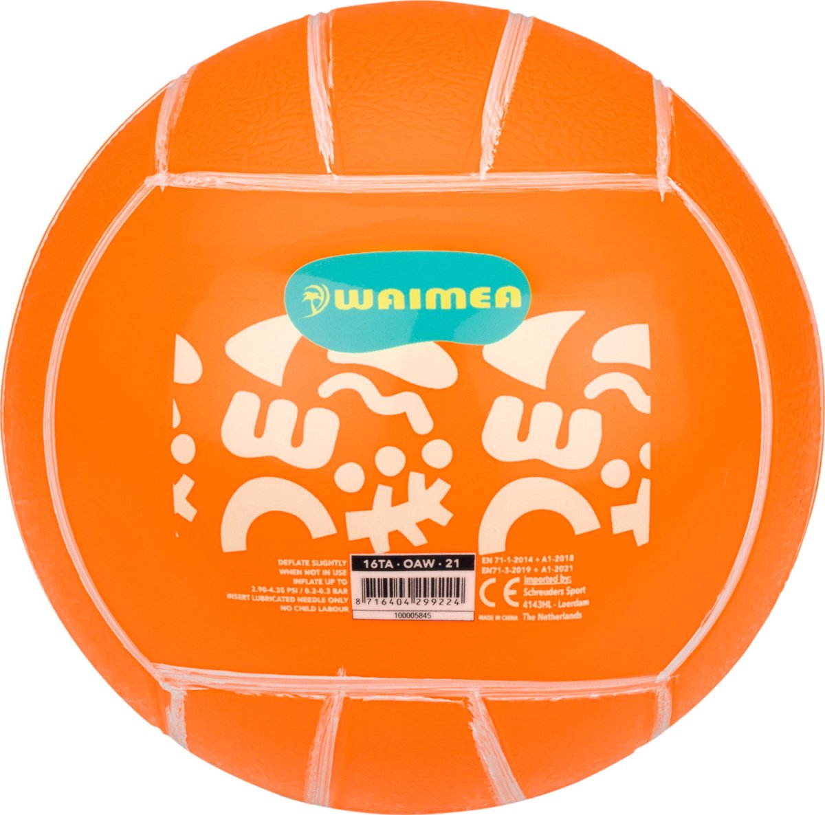Waimea strandbal pvc - 21 cm - fluororanje - 21