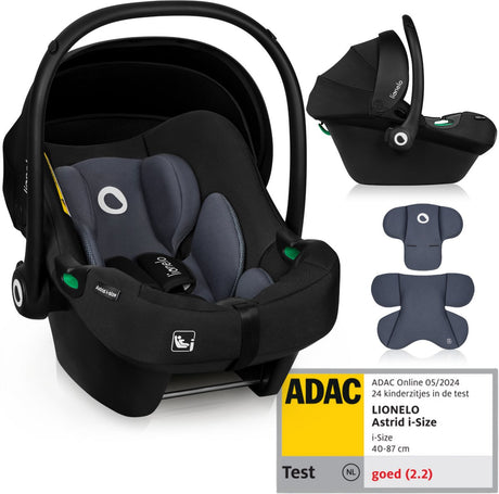 Siège auto Lionelo Astrid i-size – adac 5 étoiles – 40-87 cm – rwf – mousse à mémoire de forme – appui-tête réglable (7 cm) – ceintures holmbergs – compatible avec poussette à base isofix – norme i-size – light safe