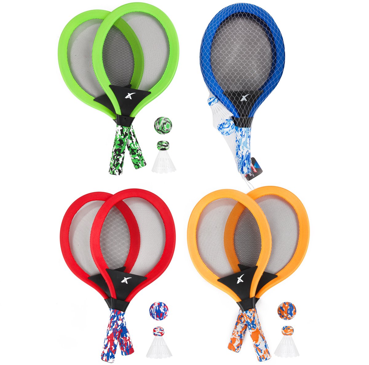 Toi-toys toi toys adrenix soft tennis set 4 pièces avec 2x raquette + balle + volant 4 assortis