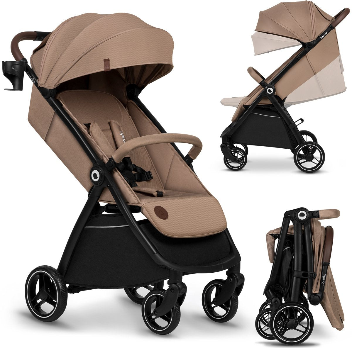 Poussette Lionelo Ingrid - poussette jusqu'à 22 kg - système de pliage automatique - roues EVA 360° - auvent XXL avec UPF50+ - dossier et repose-pieds réglables - panneau de ventilation panoramique - porte-gobelet et panier