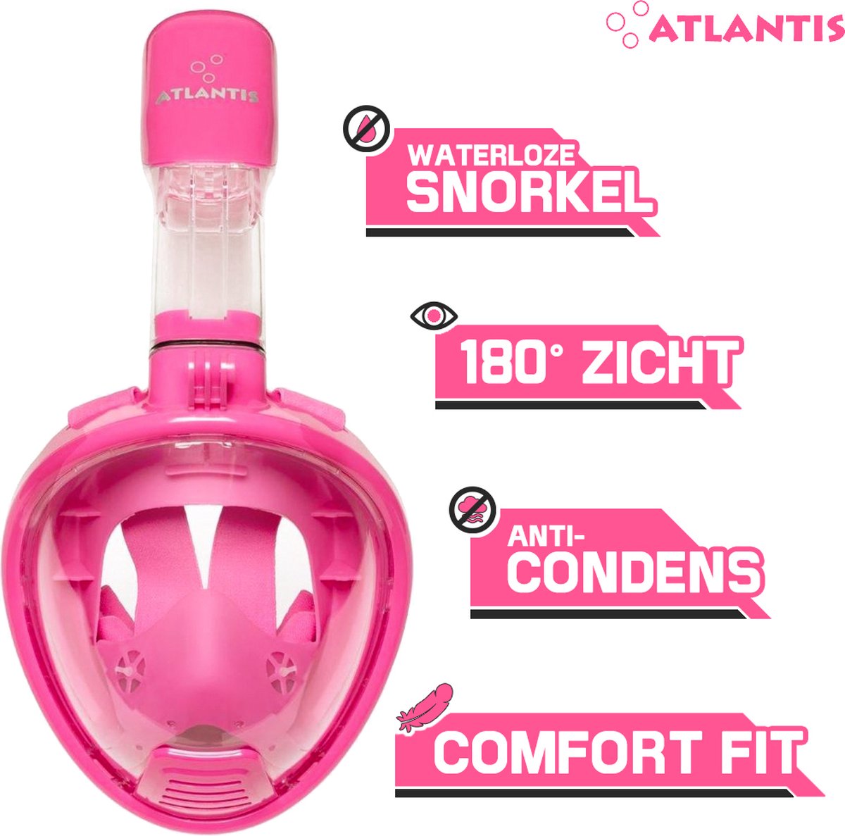 Masque de plongée Atlantis 2.0 - lunettes de plongée - tuba - ensemble de tuba - masque complet - enfants - rose - xs
