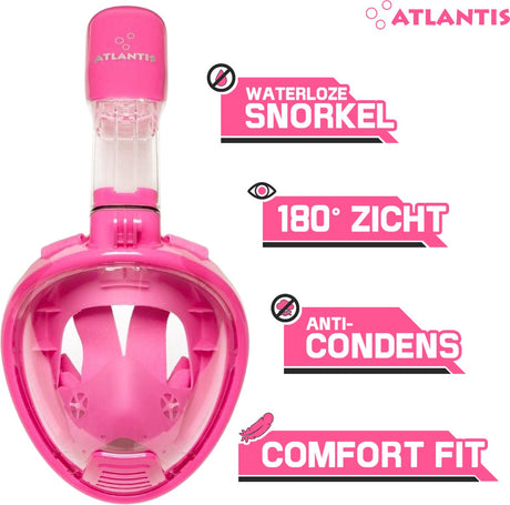 Masque de plongée Atlantis 2.0 - lunettes de plongée - tuba - ensemble de tuba - masque complet - enfants - rose - xs