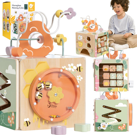 Cube d'activités en bois Classic World Abeille, 5 pièces.