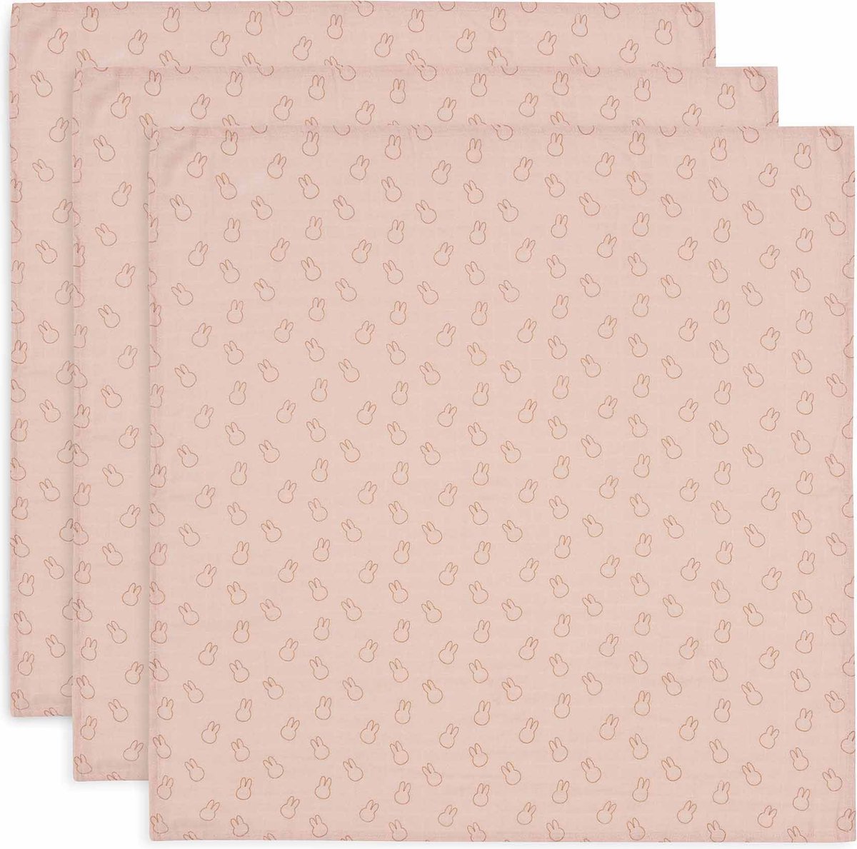Jollein x nijntje - hydrofiele doek small 70x70cm - spuugdoekjes - zacht katoen - 3 stuks - miffy silhouettes wild rose