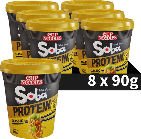 Nissin Soba Cup Noodles Protein - Nouilles classiques de style wok avec protéines - Nouilles instantanées - 8 pièces