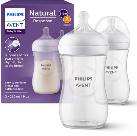 Biberon Philips avent natural réponse - 2 pièces - 260 ml - débit 3 - scy903 02