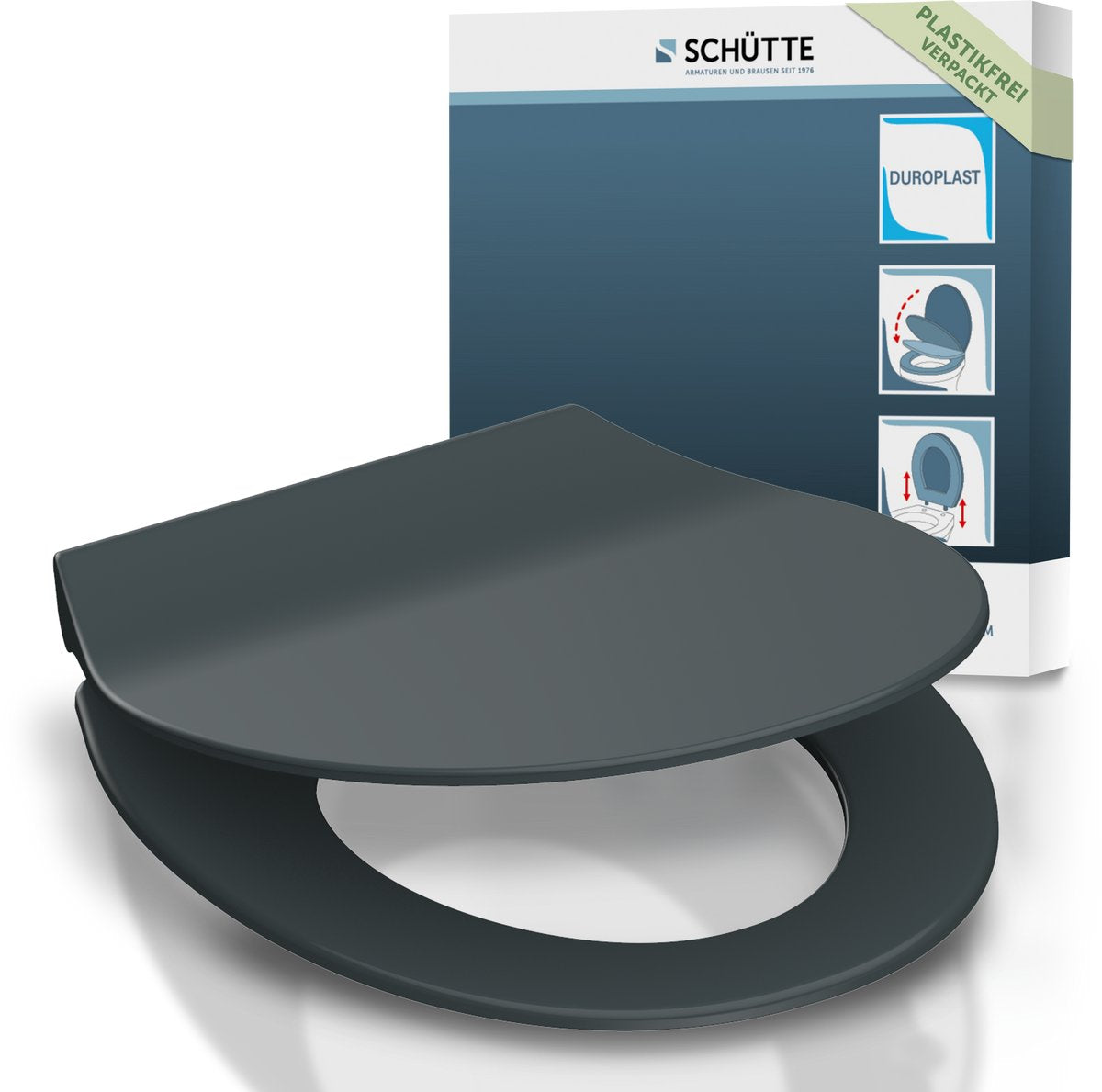 Abattant WC Schütte 82704 slim anthracite - duroplast - super fin - fermeture amortie - cliquable - charnières en acier inoxydable - capacité de charge jusqu'à 175 kg - laqué - anthracite