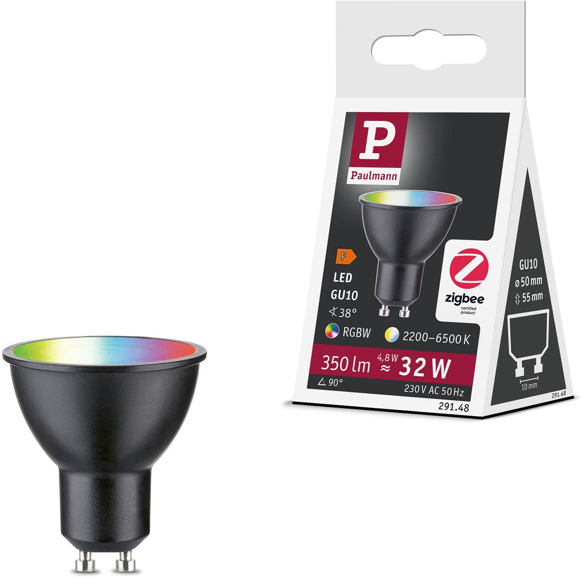 Paulmann Standard 230 V Smart Home ZigBee 3.0 Réflecteur LED GU10 350LM 4,8W RGBW+ Intensité variable Noir Mat