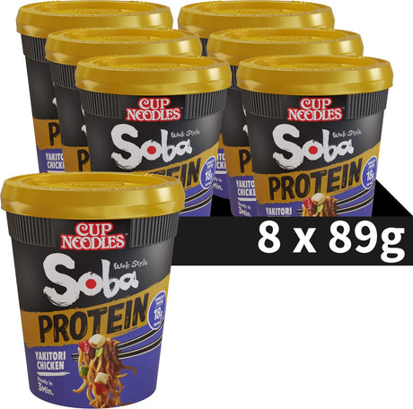 Nissin Soba Cup Noodles Protein - Nouilles style wok yakitori avec protéines - Nouilles instantanées - 8 pièces