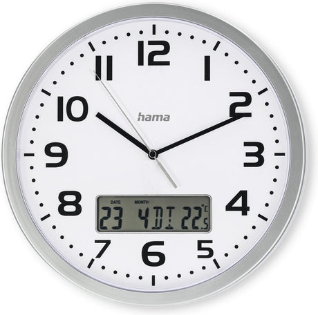 Horloge murale Hama - Moorea - affichage de la date et de la température - argent