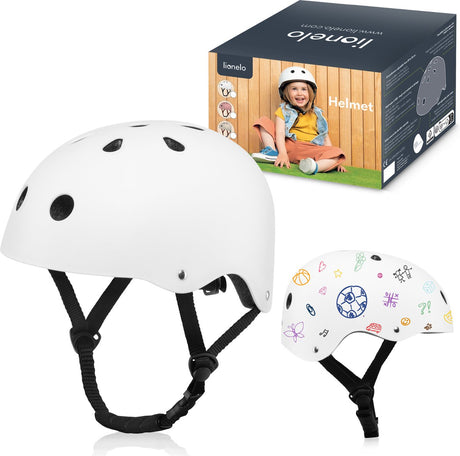 Casque de vélo Lionelo pour enfants - taille 50-56cm - 20x23cm - s - certification intertek - matériaux abs eps - ajustement réglable - 11 ouvertures d'aération - mentonnière supplémentaire - personnalisable avec craie et marqueurs - certifié en1078