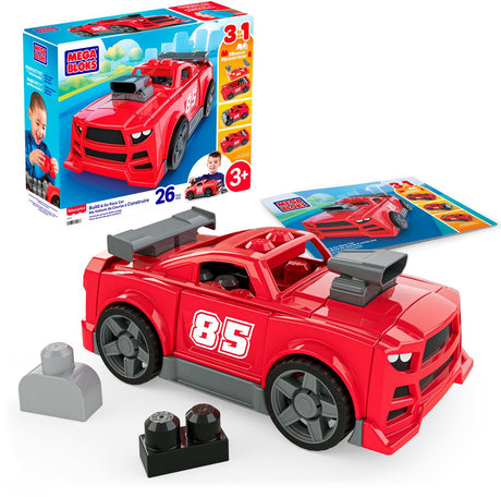 Jouet leurre de voiture de course Mega Bloks à construire et à conduire avec roues roulantes - 26 pièces
