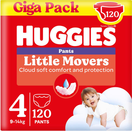 Couches-culottes pour bébé Huggies ® Little Movers, taille 4 (9 à 14 kg), 120 couches-culottes aux motifs Disney©, giga pack